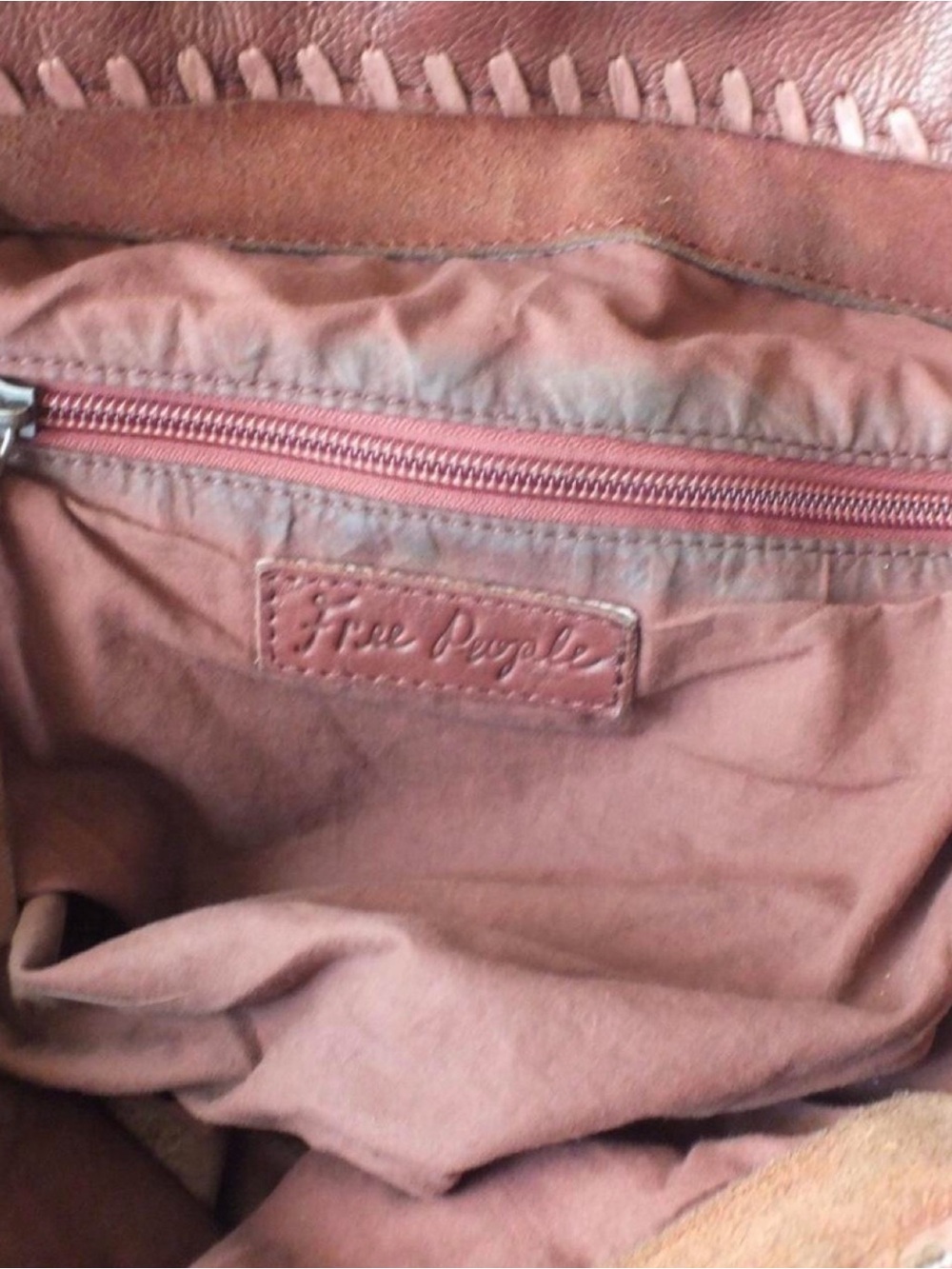 Free People Brown Suede Tote with Tribal Woven Panel and Fringe - Picture 2 of 2